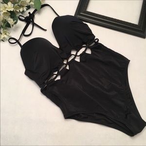 Shade & Shore Black One Piece Swimsuit Sz 38B